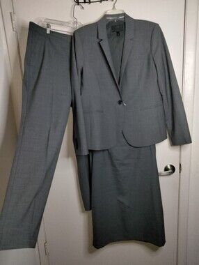 J. Crew (Size 16) Gray Wool Blend Tollegno 3-Piece Suit - Blazer, Pants & Skirt